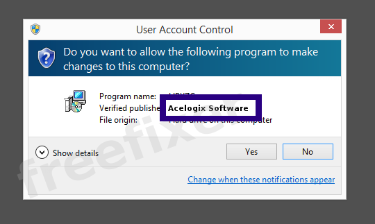 Screenshot where Acelogix Software appears as the verified publisher in the UAC dialog